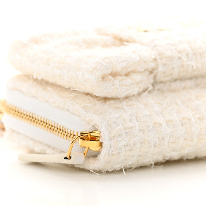 Chanel Tweed Quilted Bow Flap Card Holder On Chain White 9 of 12