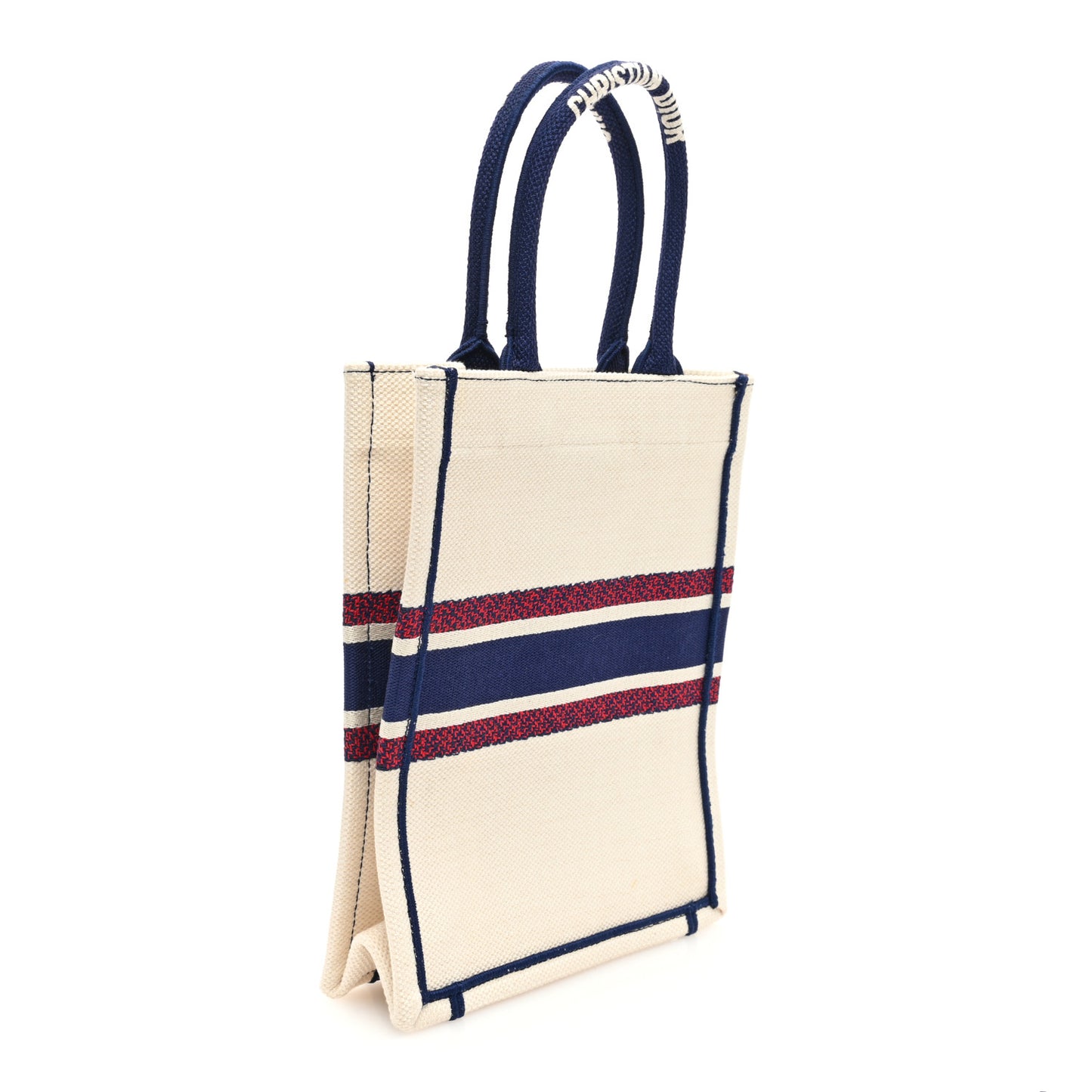 Canvas Embroidered Vertical Book Tote White