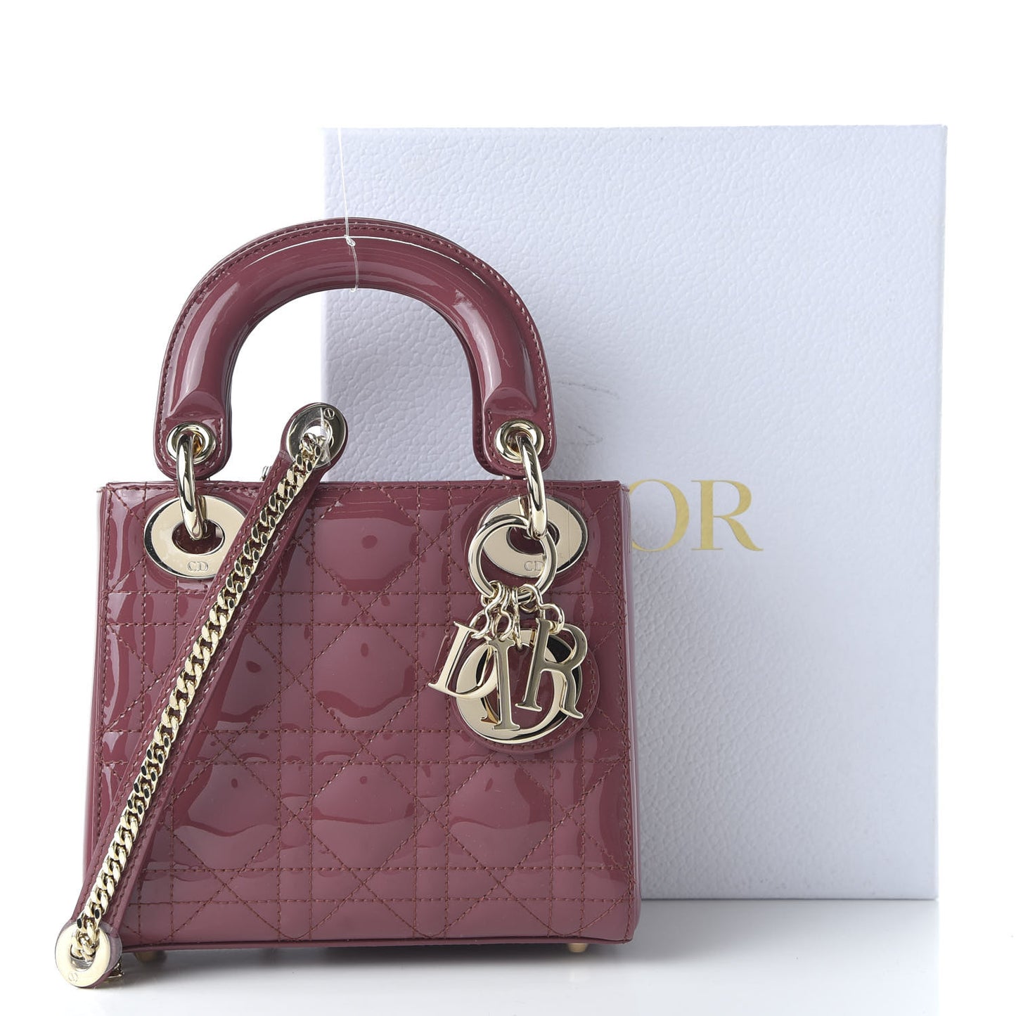 Patent Cannage Mini Lady Dior Dark Pink