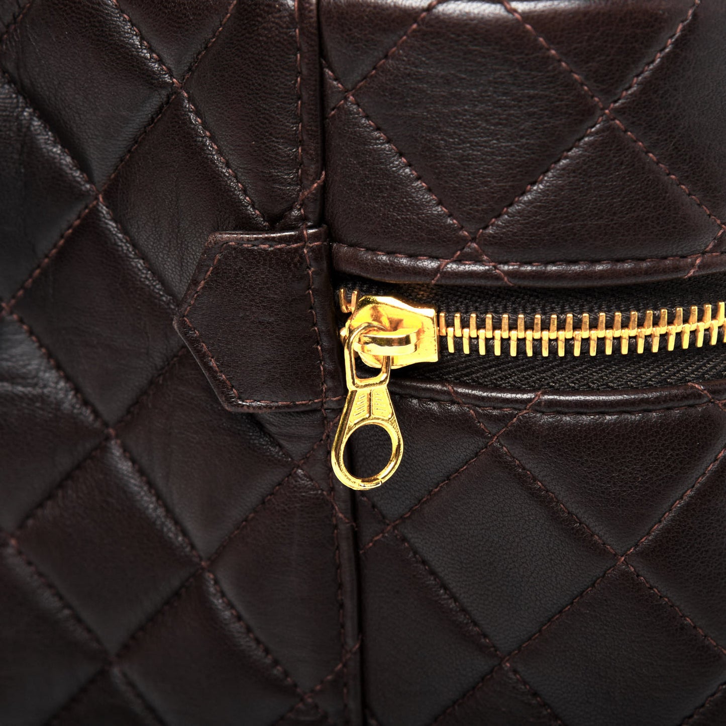 Lambskin Quilted Cosmetic Vanity Bag Brown