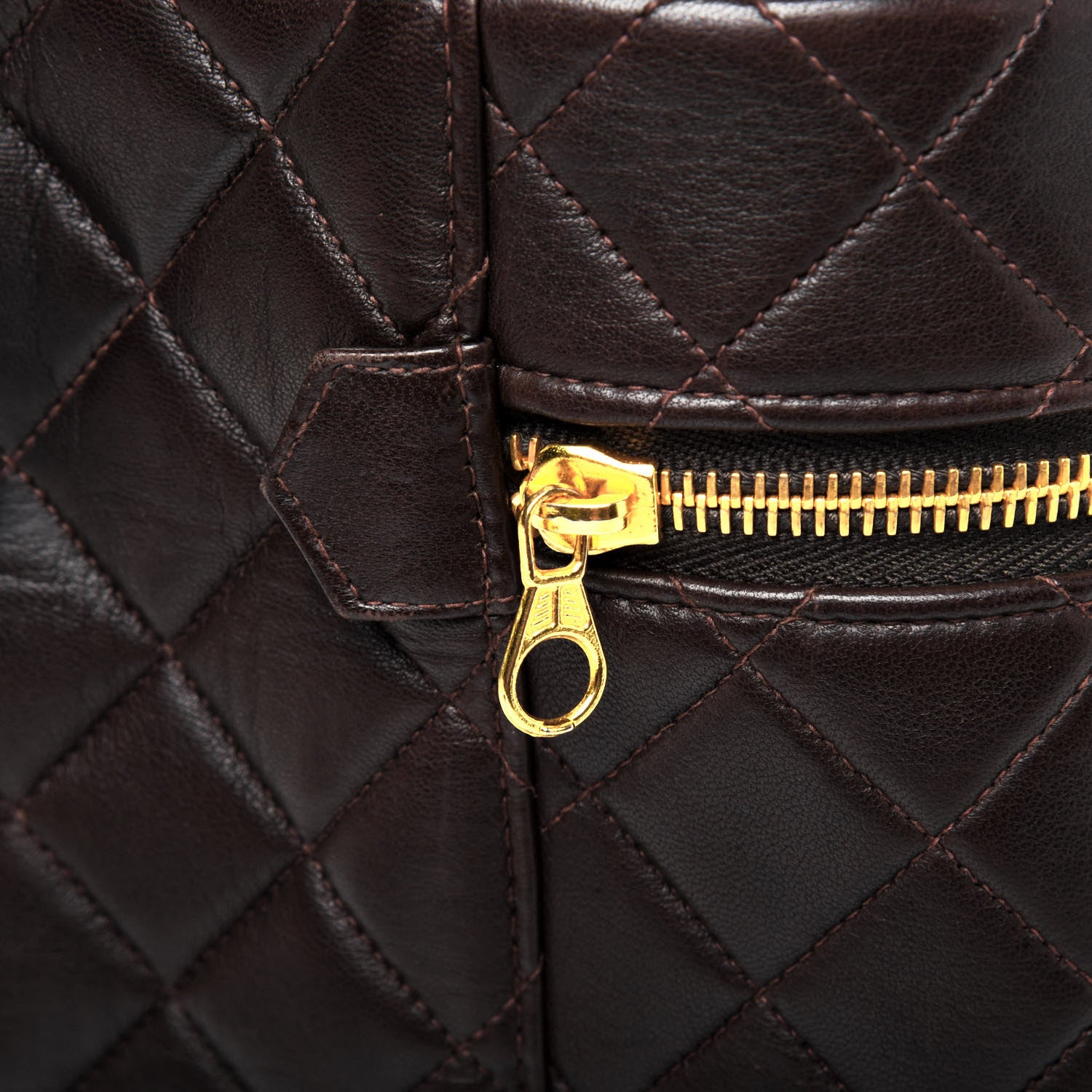 Chanel Lambskin Quilted Cosmetic Vanity Bag Brown 15 of 16