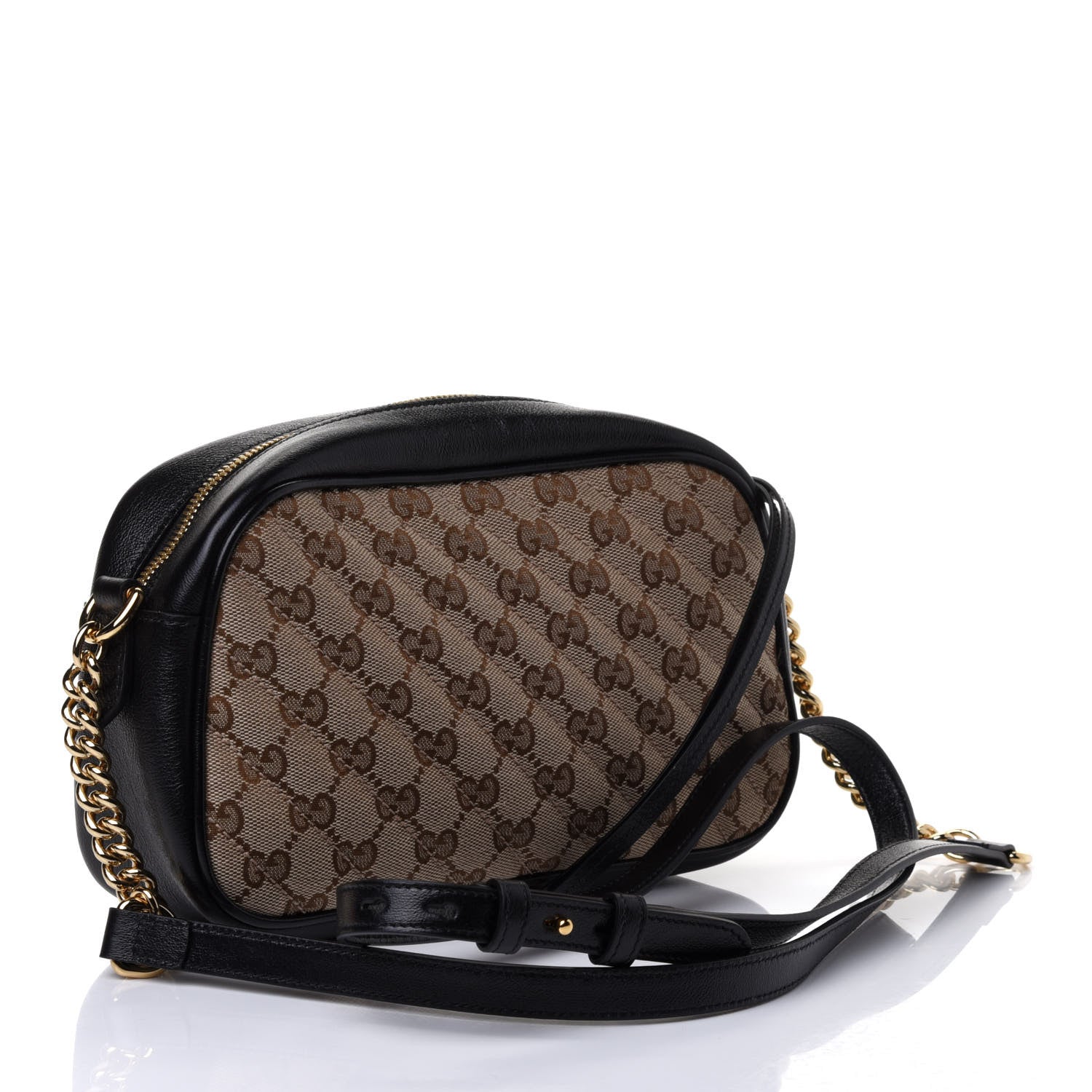 Gucci Monogram Matelasse Diagonal Small GG Marmont Chain Shoulder Bag Beige Black 2 of 4