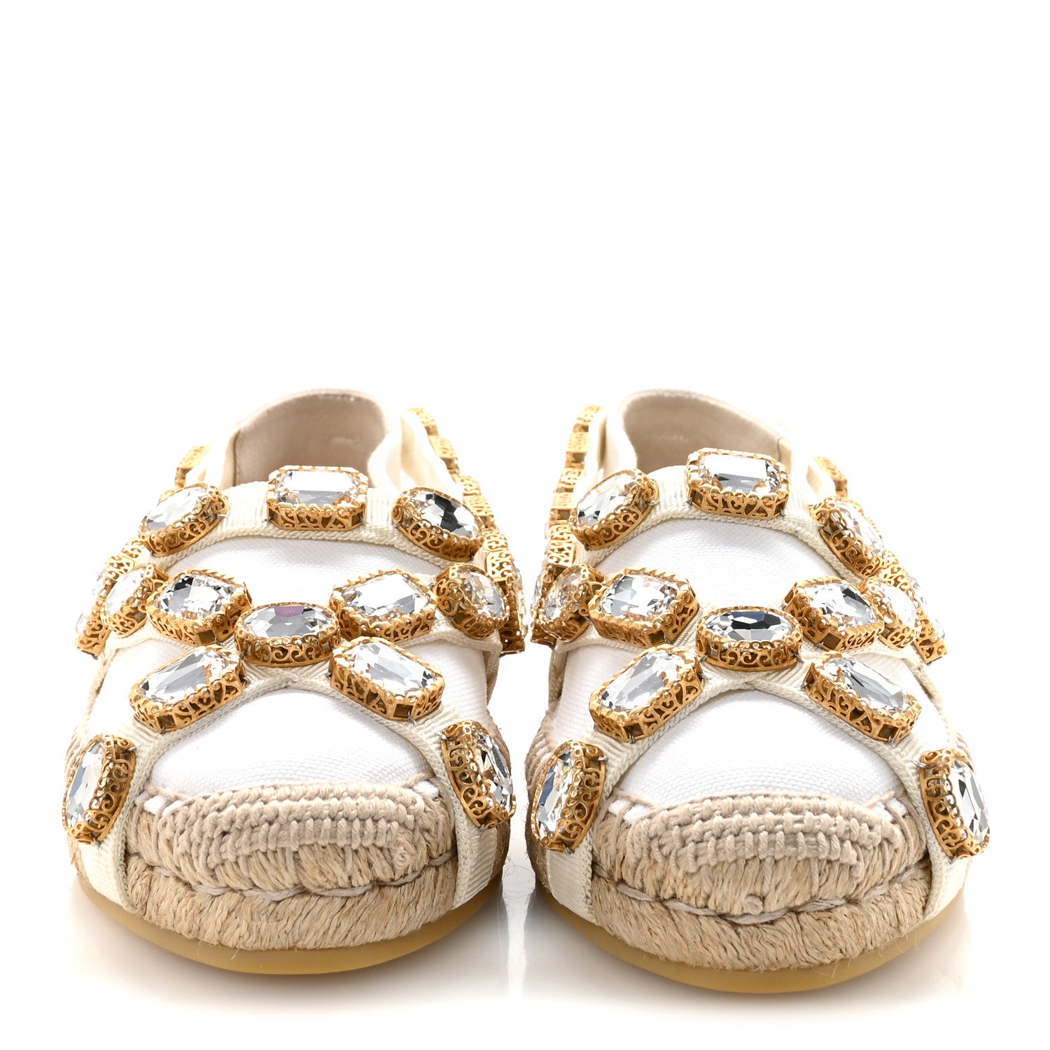 Gucci Canvas Crystal Embellished Espadrilles 36.5 Great White 3 of 10