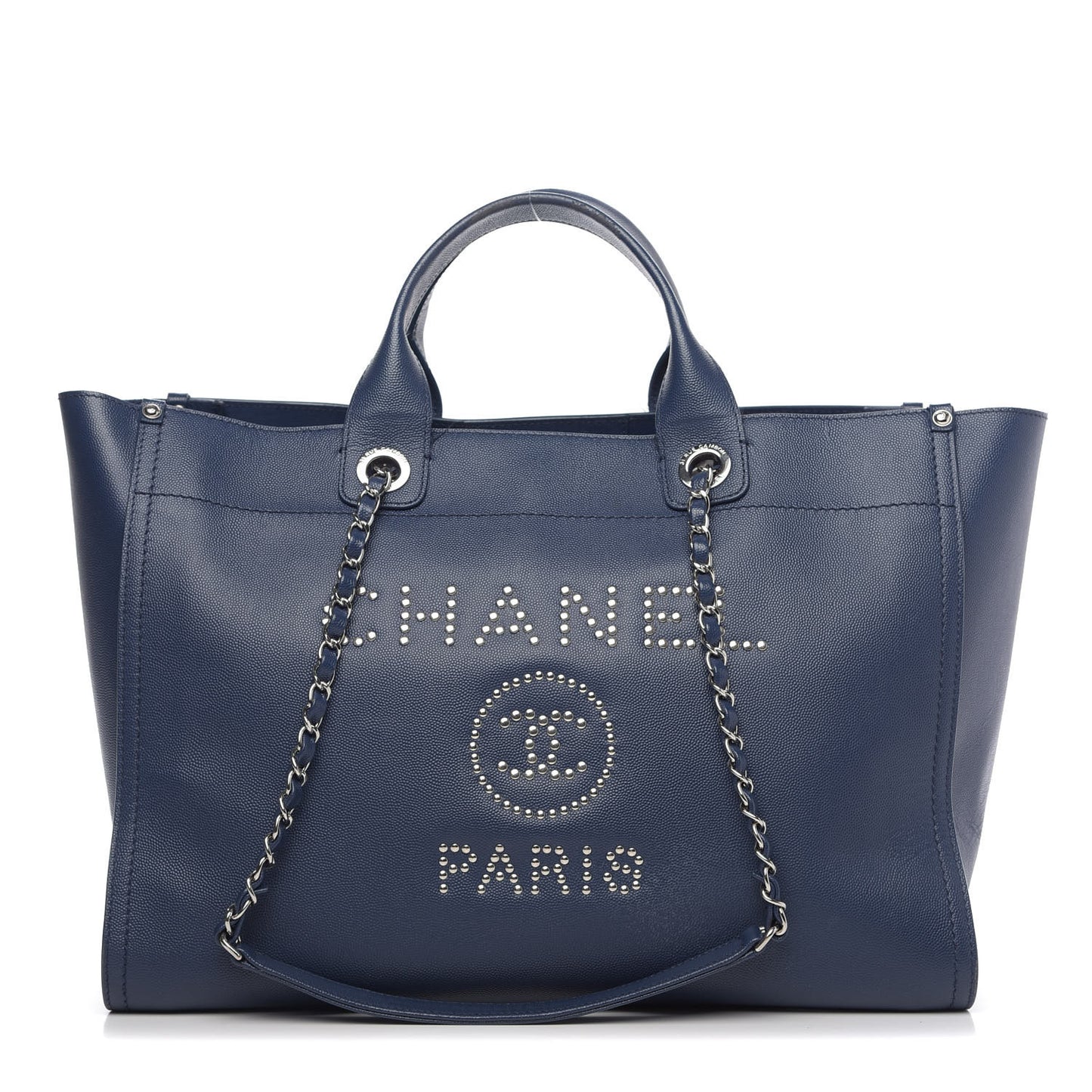 Caviar Medium Studded Deauville Tote Navy