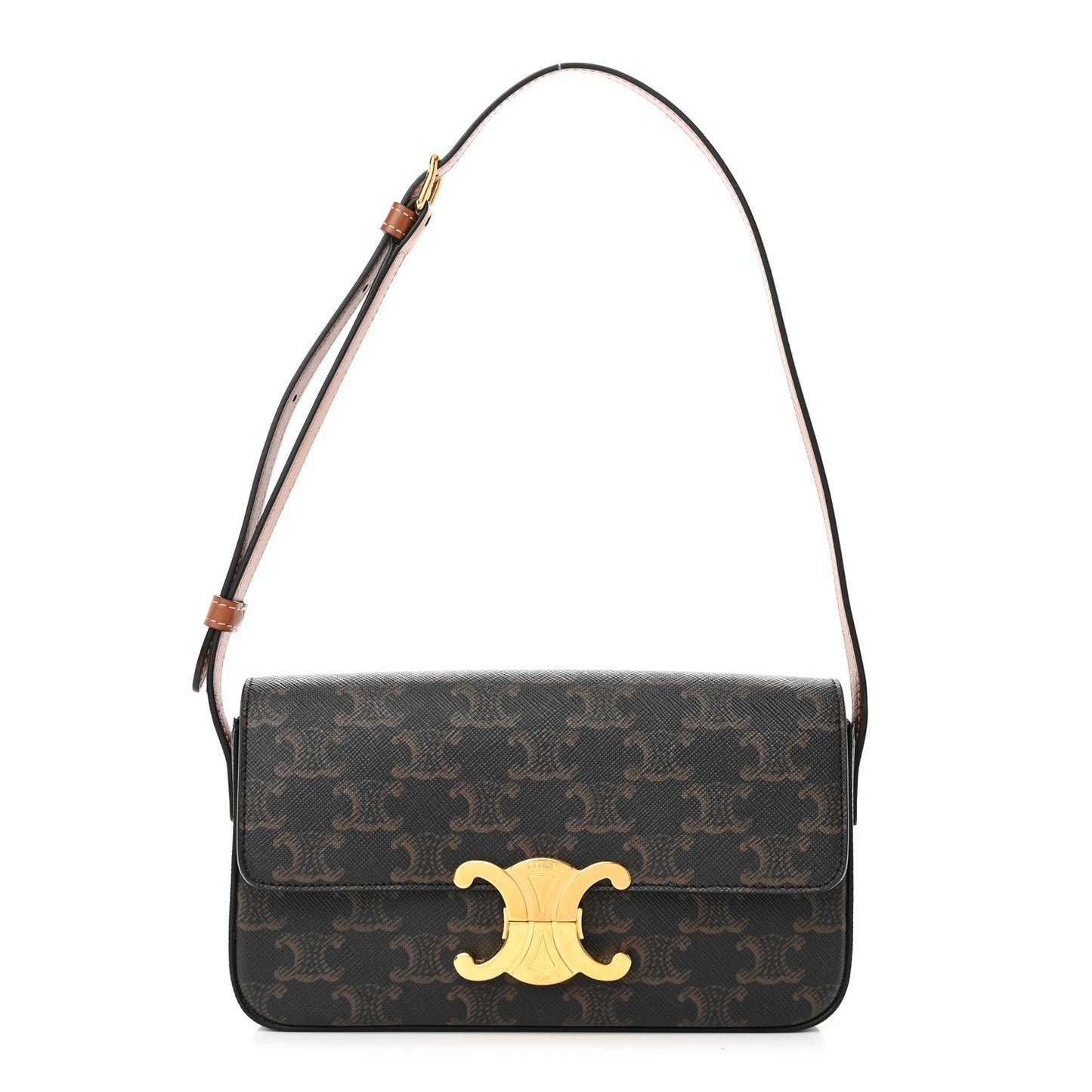 Canvas Calfskin Triomphe Shoulder Bag Tan