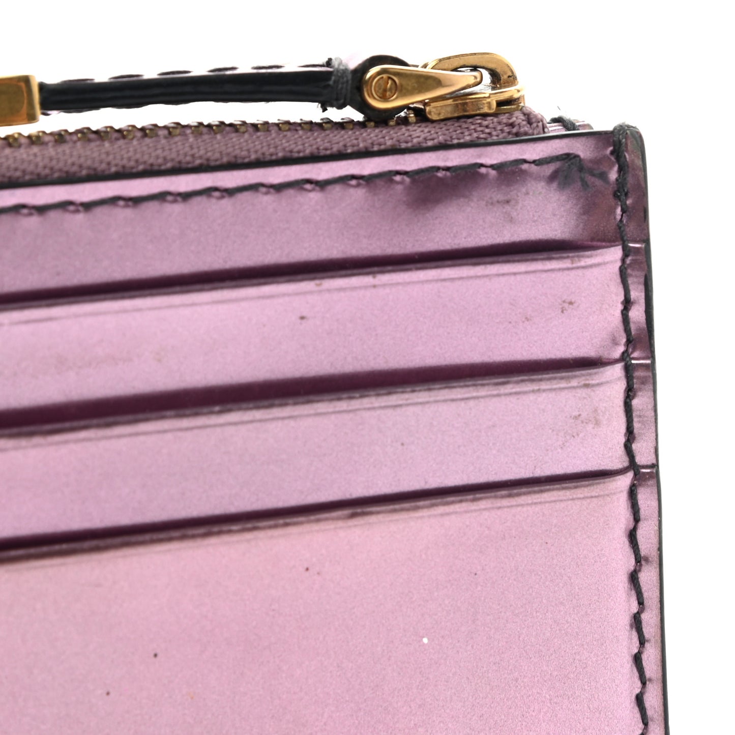 Metallic Calfskin D-Fence Card Holder Pink