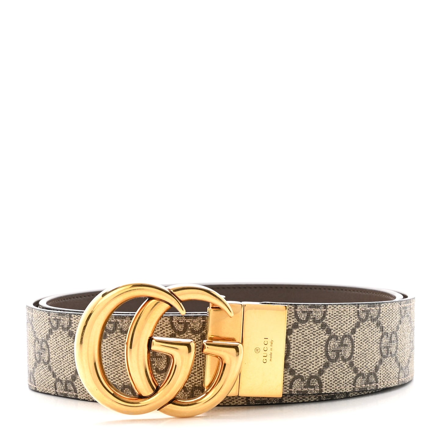 GG Supreme Monogram Plutone Calfskin Double G Reversible 30mm Belt 95 38 Beige Ebony New Acero
