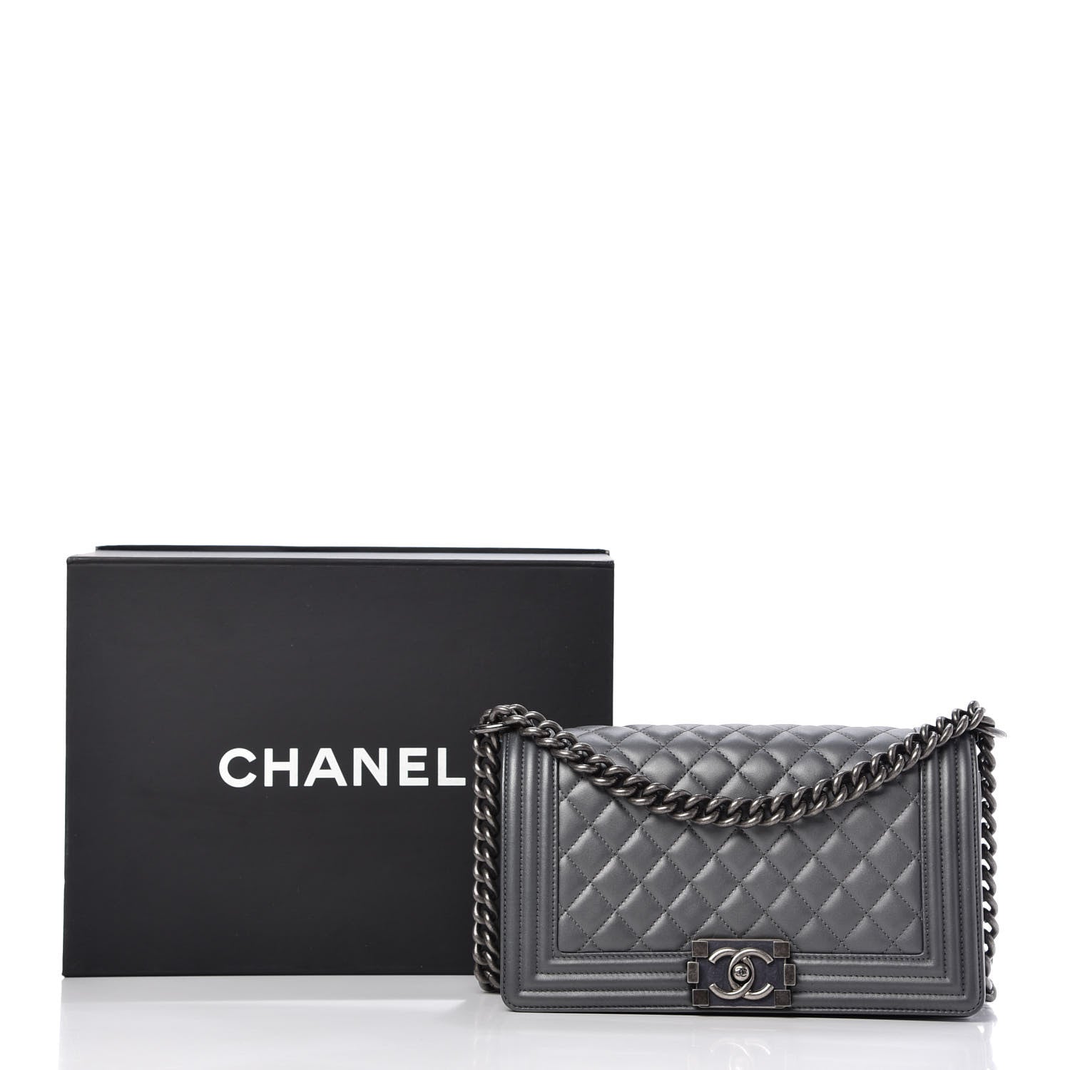 Chanel Calfskin Quilted Medium Boy Flap Dark Grey 10 of 10