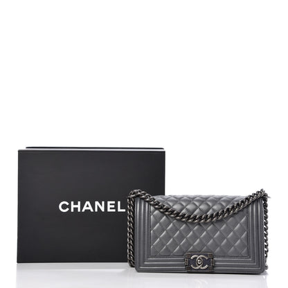 Chanel Calfskin Quilted Medium Boy Flap Dark Grey 10 of 10