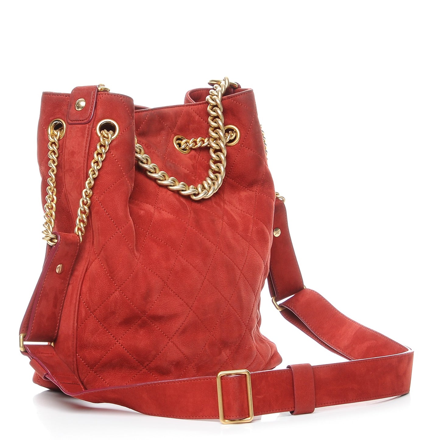 Suede Calfskin Small On My Shoulder Drawstring Bag Red
