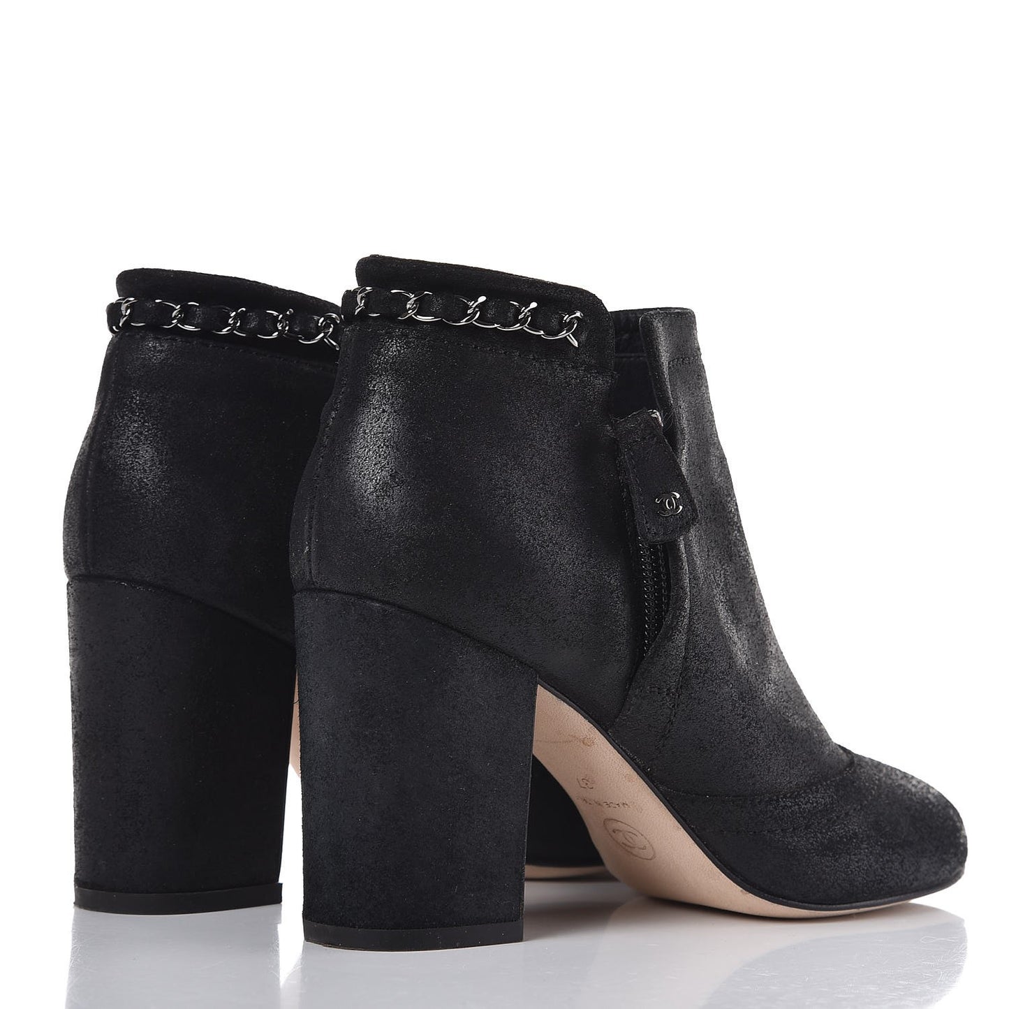 Suede CC Chain Ankle Boots 37 Black