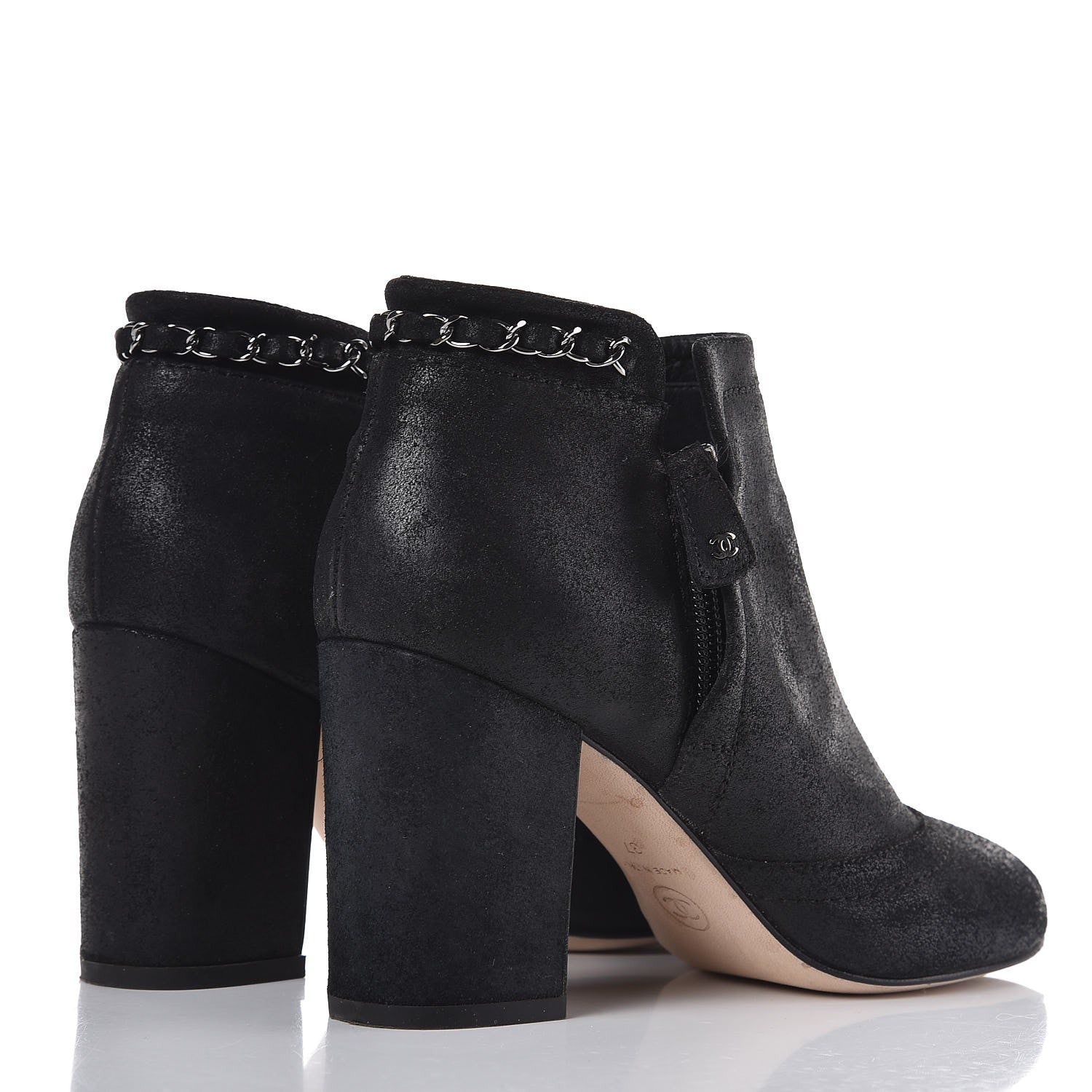 Chanel Suede CC Chain Ankle Boots 37 Black 4 of 10