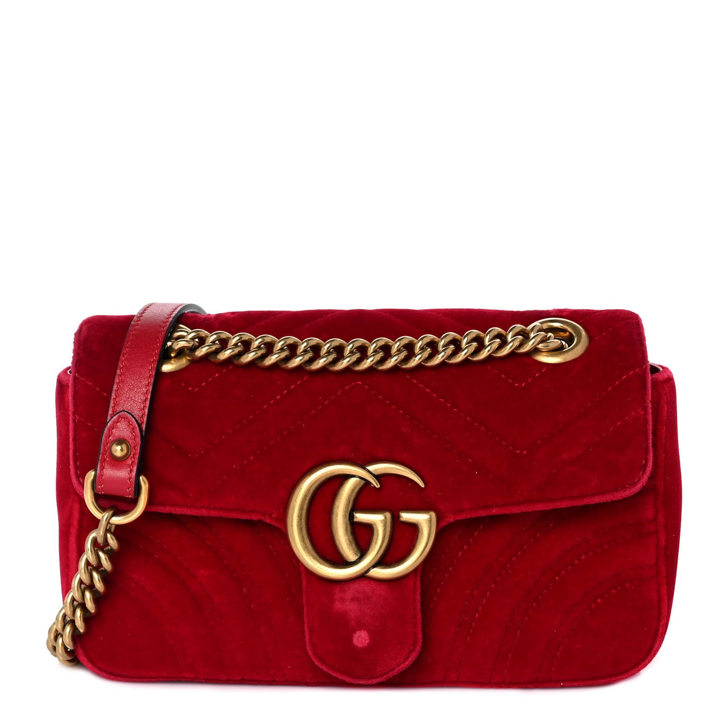 Gucci Velvet Matelasse Mini GG Marmont Shoulder Bag Hibiscus Red 1 of 11