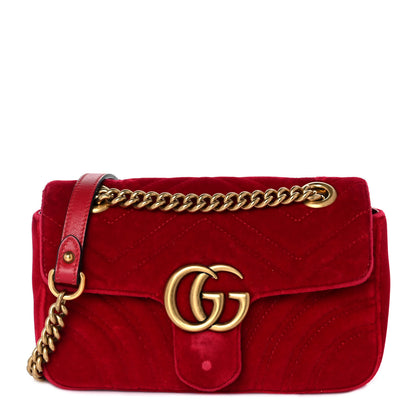 Gucci Velvet Matelasse Mini GG Marmont Shoulder Bag Hibiscus Red 1 of 11