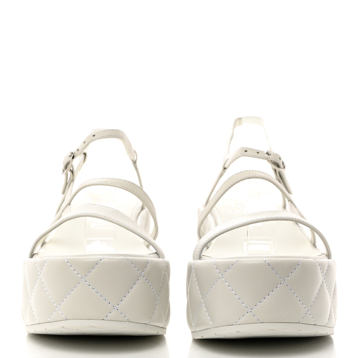 Calfskin Quilted Wedge Logo Sandals 37 White