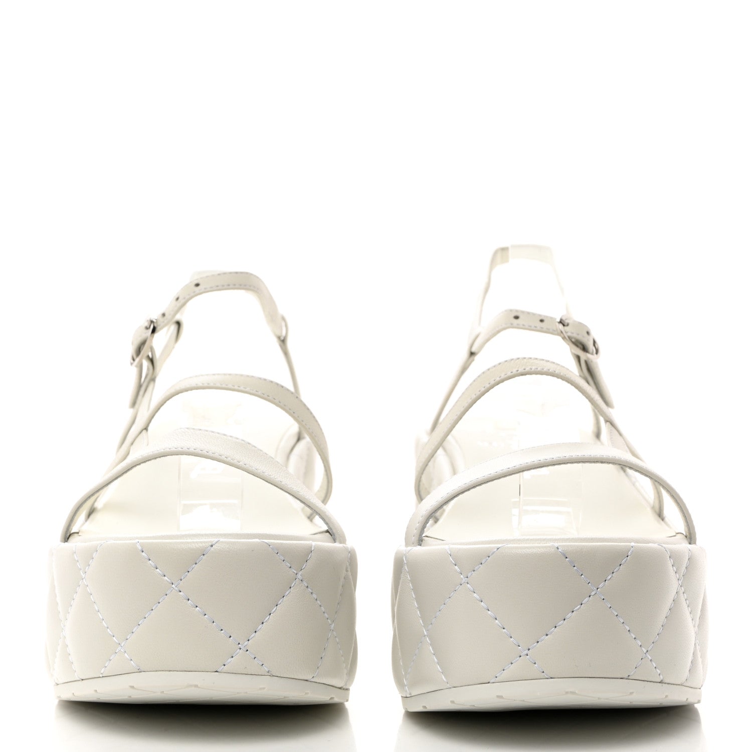 Chanel Calfskin Quilted Wedge Logo Sandals 37 White 2 of 8