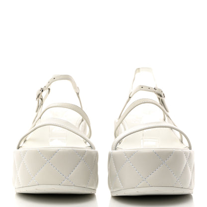 Chanel Calfskin Quilted Wedge Logo Sandals 37 White 2 of 8