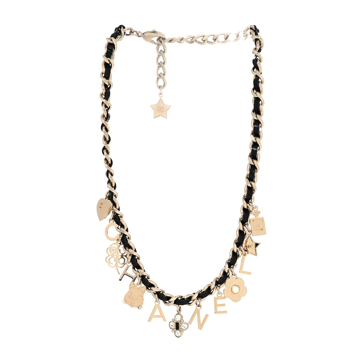 Chanel Lambskin Crystal CC Logo Charming Necklace Gold Black 3 of 5