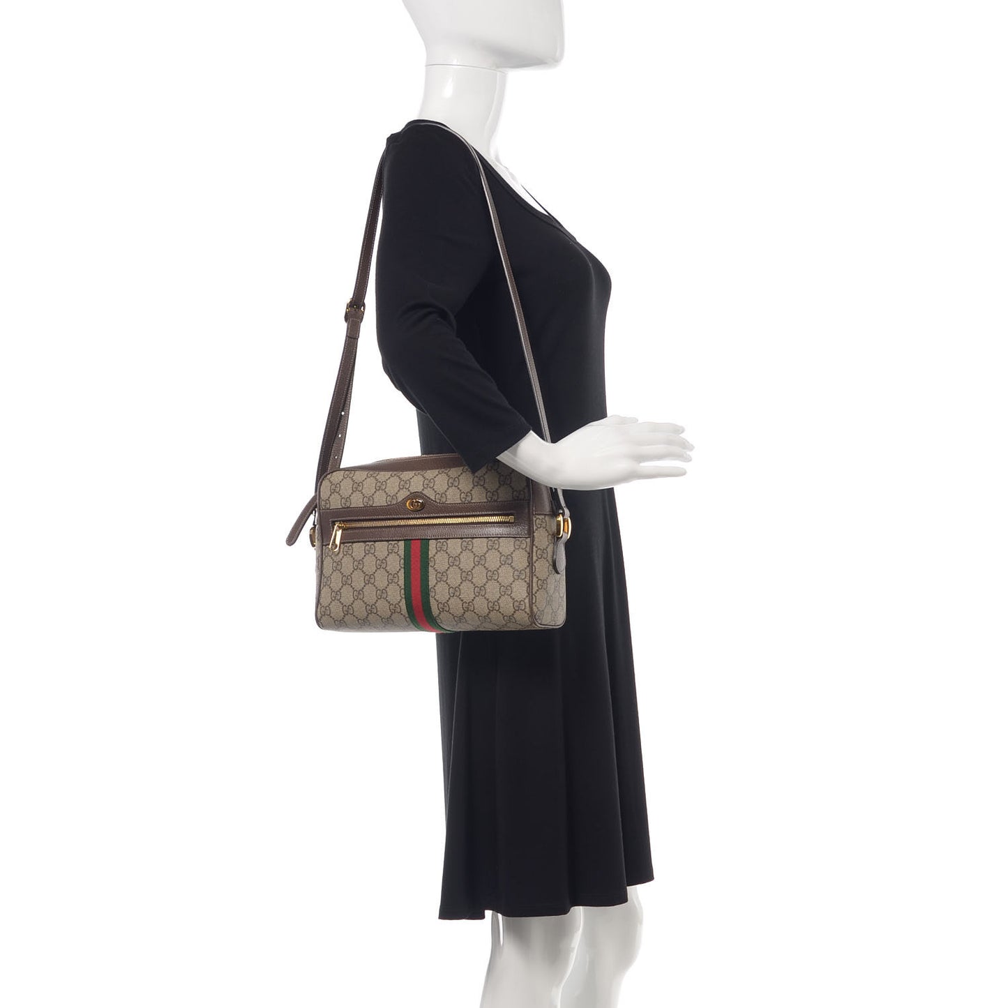 GG Supreme Monogram Web Medium Ophidia Chain Shoulder Bag Brown