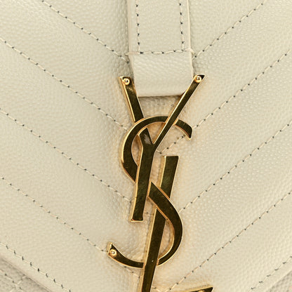 Saint Laurent Grain De Poudre Textured Mixed Matelasse Medium Triquilt Monogram Satchel Crema Soft 16 of 17