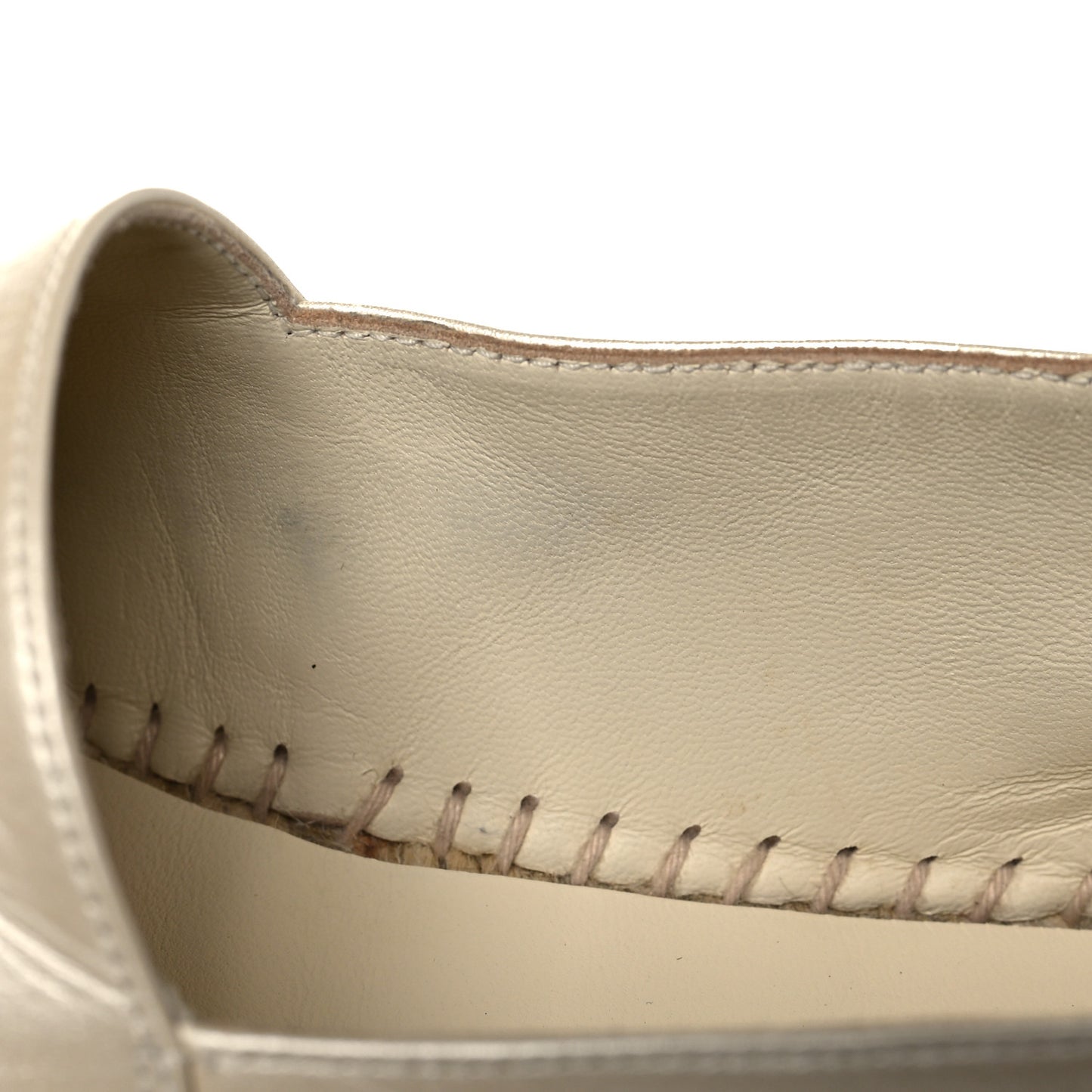 Metallic Calfskin Grosgrain CC Espadrilles 38 Ivory Black