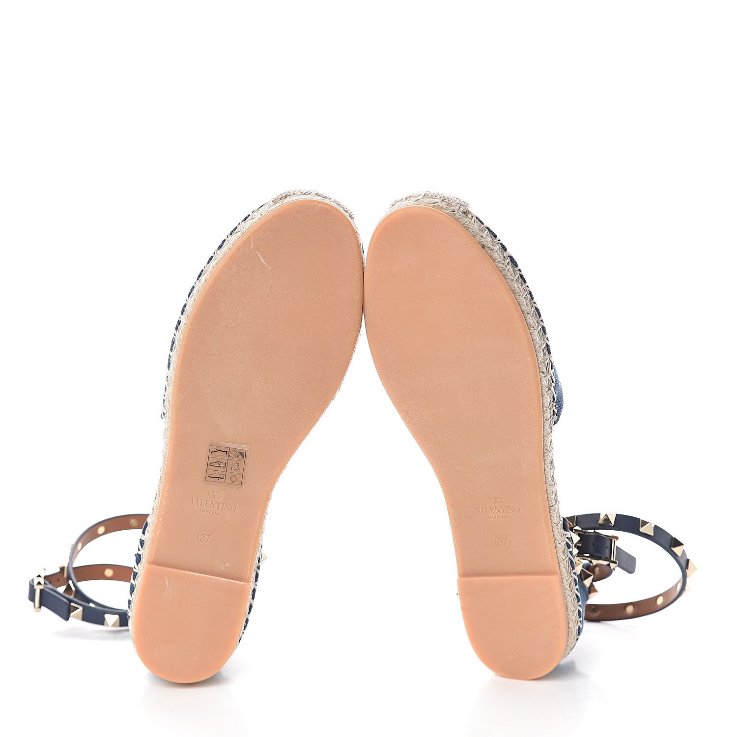 Valentino Garavani Denim Rockstud Ankle Wrap Espadrille 20mm Flats 37 Light Denim 7 of 7