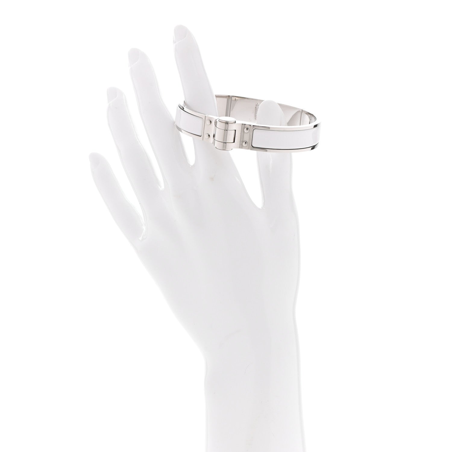Hermes Enamel Charniere Uni Narrow Hinged Bracelet S White 2 of 6