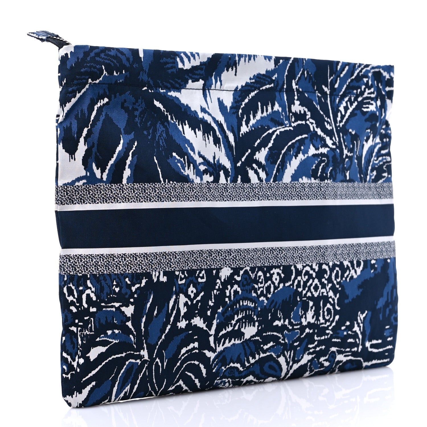 Christian Dior Embroidered Palm Tree Toile De Jouy Diortravel Zipped Pouch Blue 3 of 10