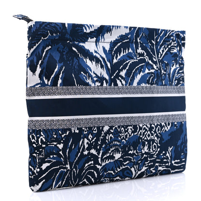 Christian Dior Embroidered Palm Tree Toile De Jouy Diortravel Zipped Pouch Blue 3 of 10