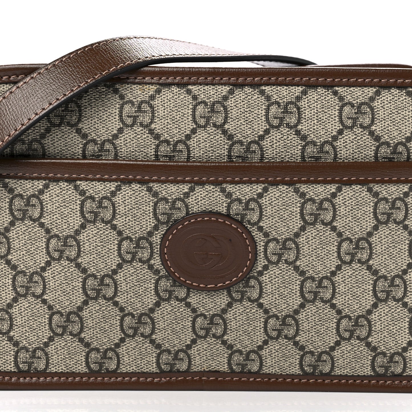 GG Supreme Monogram Azalea Calfskin Mini Retro Interlocking G Shoulder Bag Beige Ebony Brown Sugar