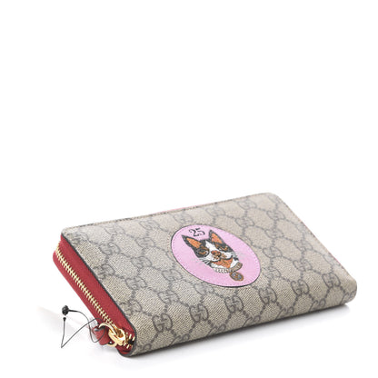 Gucci GG Supreme Monogram Bosco Patch Zip Around Wallet Beige Malva Hibiscus Red 3 of 6
