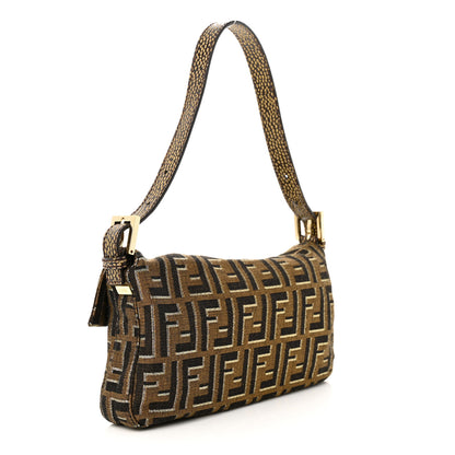 Fendi Zucca Vitello Crystal Baguette Tobacco Moro 3 of 10