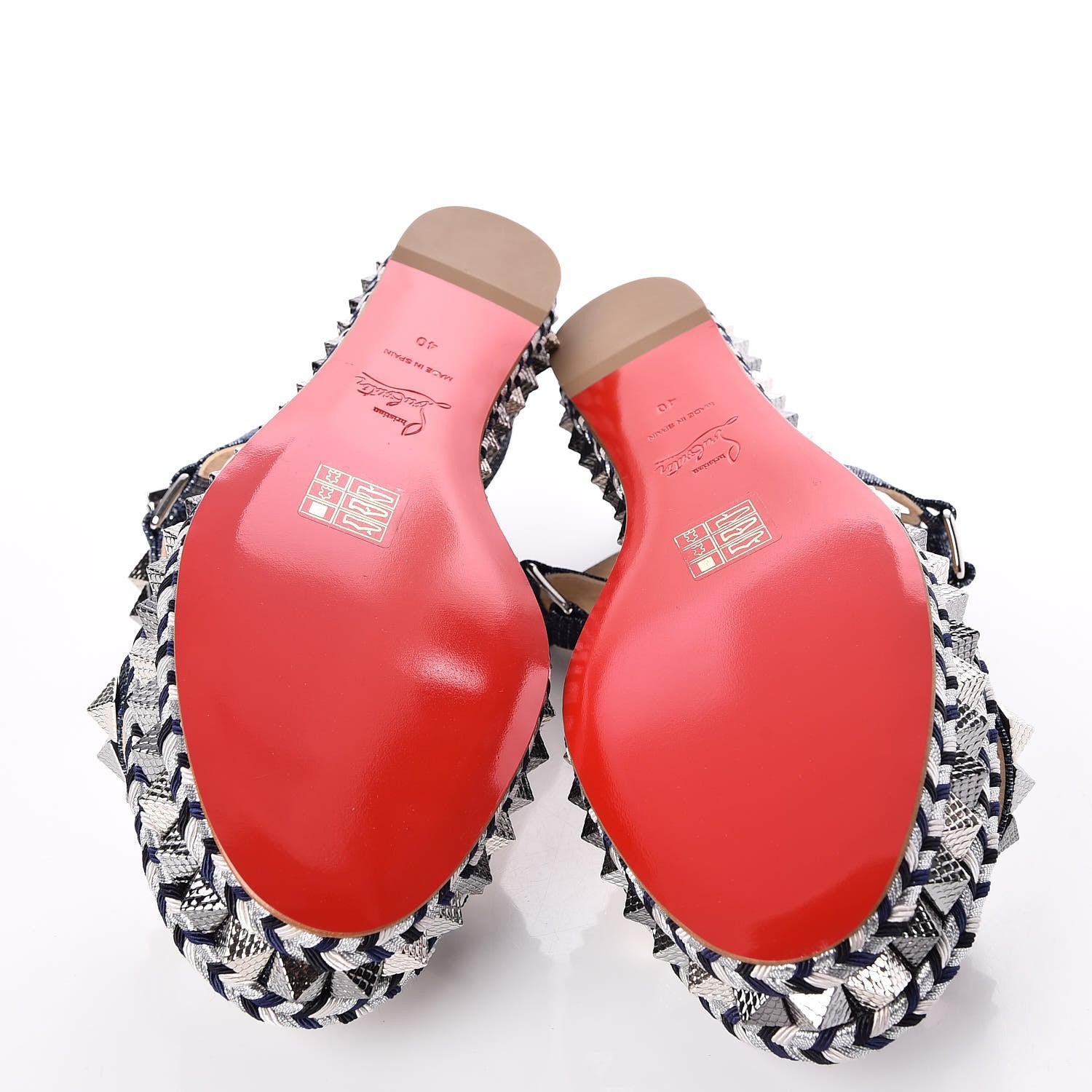 Christian Louboutin Lame Lux Pyraclou 60 Platform Sandals 40 Denim 5 of 7