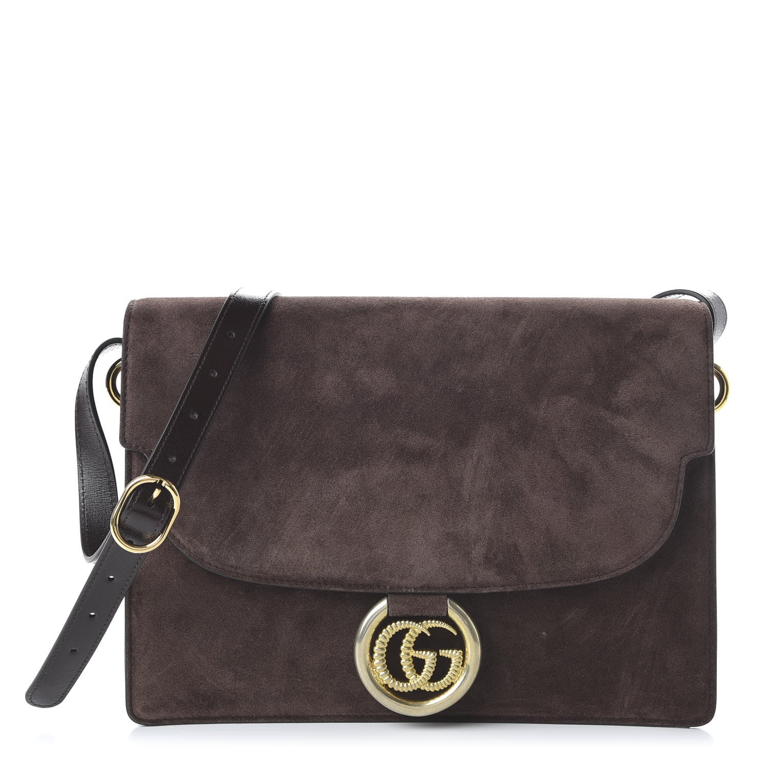 Gucci Suede Medium Torchon GG Ring Shoulder Bag Reflex Brown 1 of 10