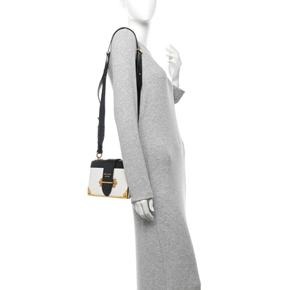 Prada City Calfskin Saffiano Cahier Bag White Black 2 of 10