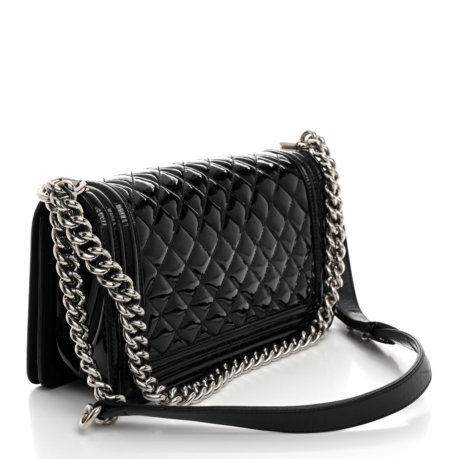 Chanel Distressed Patent Quilted Medium Boy Flap Black 3 of 10