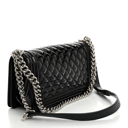 Chanel Distressed Patent Quilted Medium Boy Flap Black 3 of 10