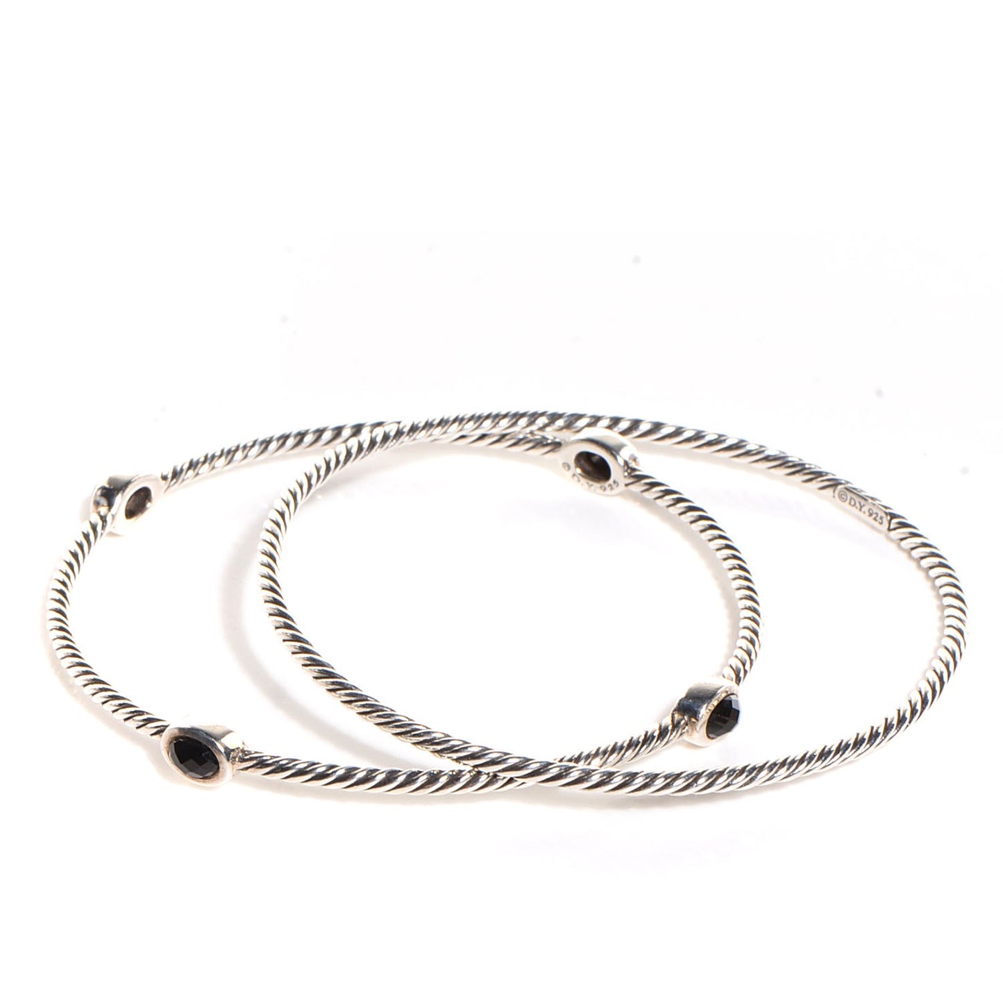 Sterling Silver Black Onyx Color Classics Bangle Bracelet Set of 2