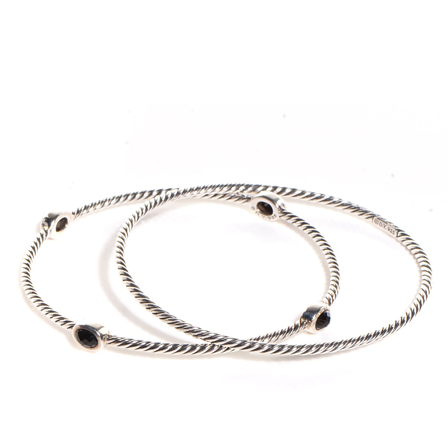 David Yurman Sterling Silver Black Onyx Color Classics Bangle Bracelet Set of 2 3 of 5