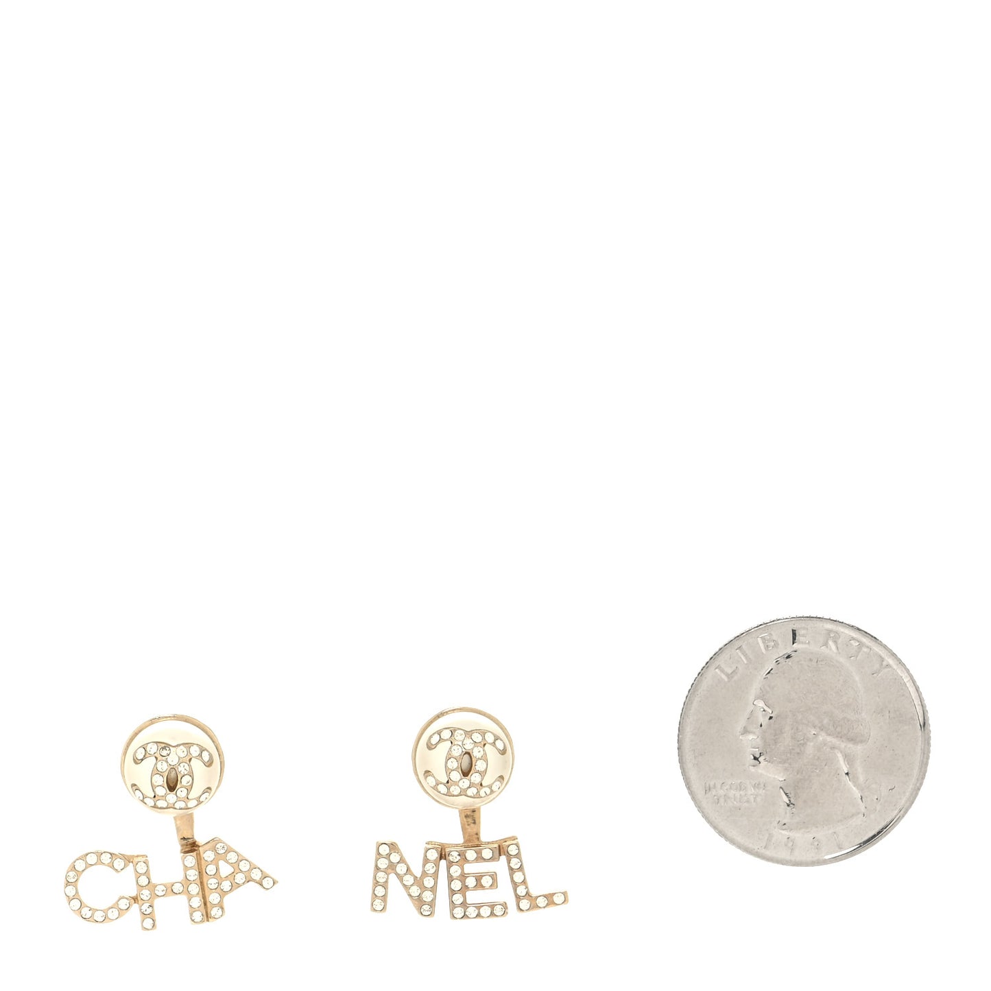 Pearl Crystal Logo Earrings Gold Pearly White