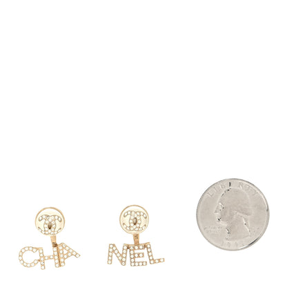 Chanel Pearl Crystal Logo Earrings Gold Pearly White 2 of 5