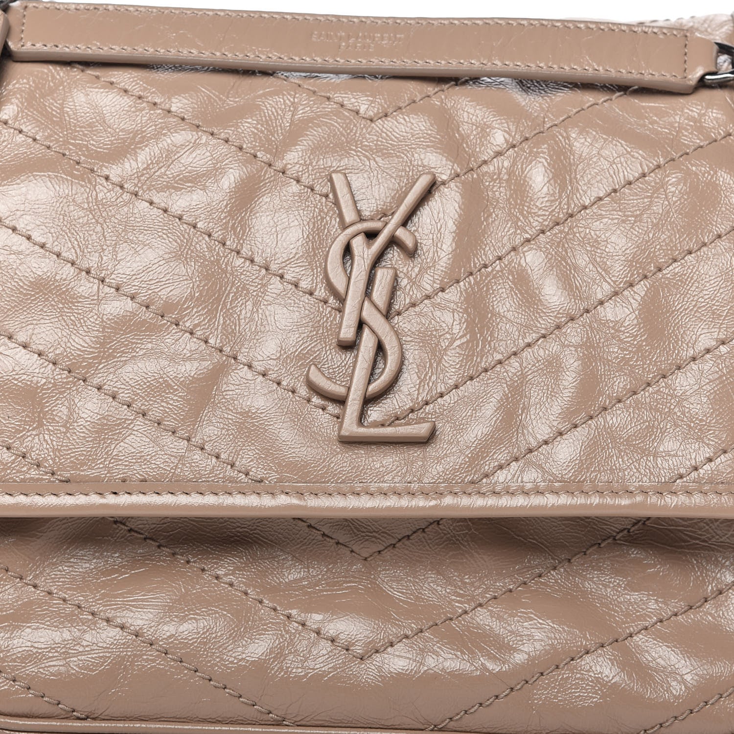 Saint Laurent Crinkled Calfskin Matelasse Monogram Medium Niki Chain Satchel Light Taupe 10 of 10