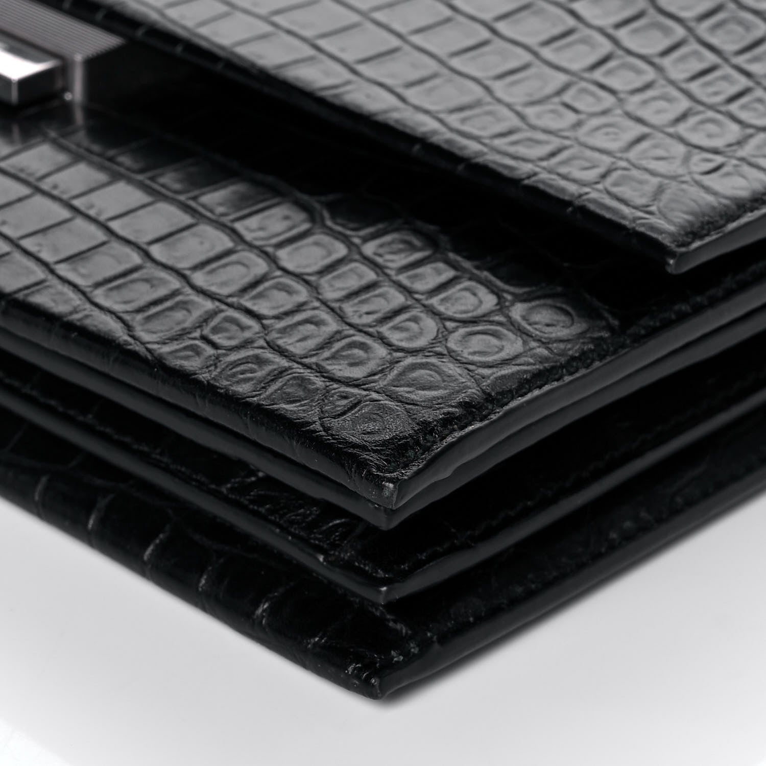 Saint Laurent Calfskin Crocodile Embossed Medium Babylone Black 10 of 13