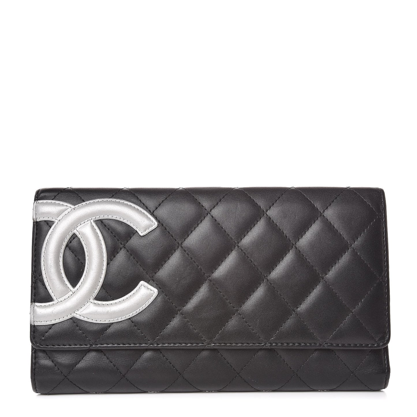 Calfskin Quilted Cambon Flap Wallet Black White