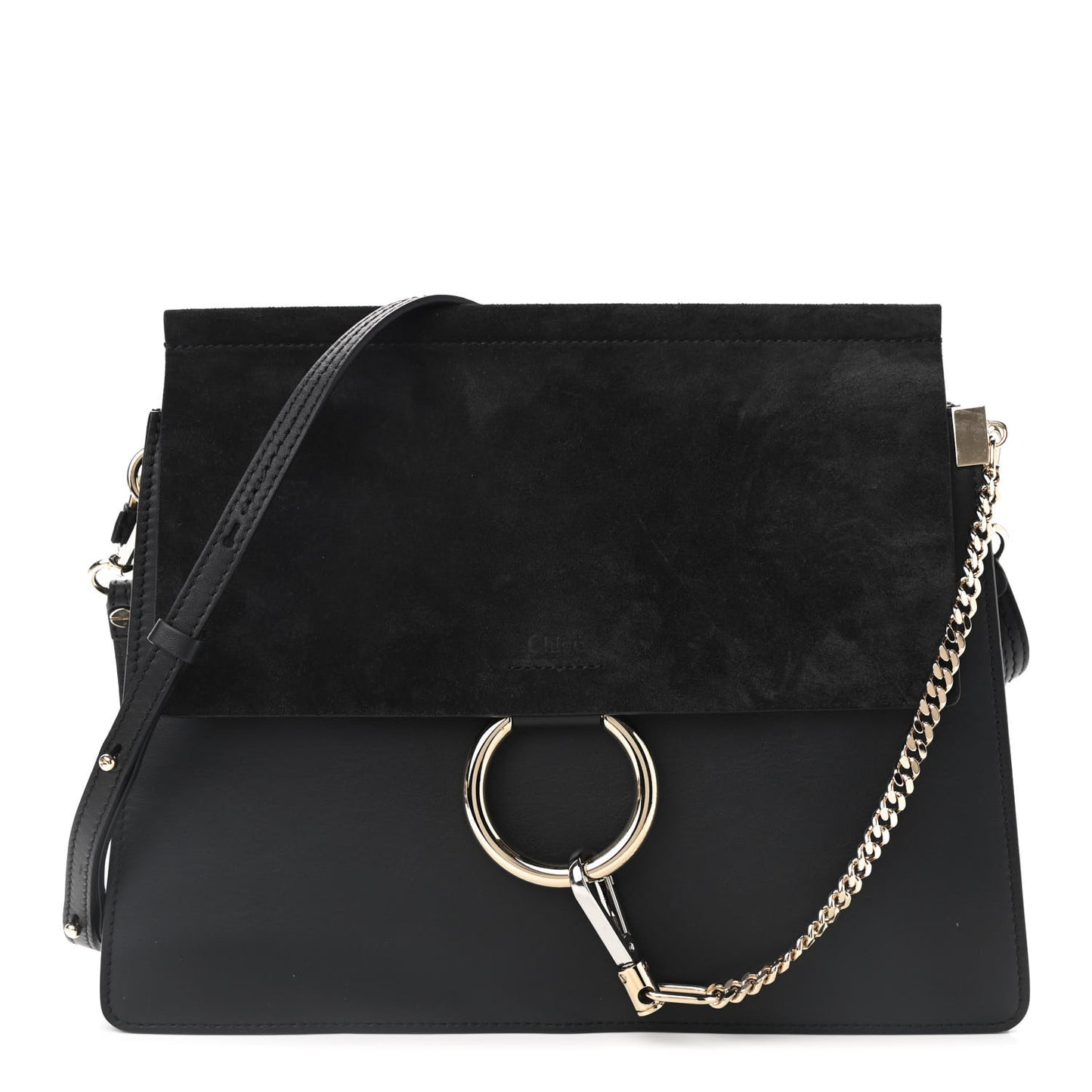 Suede Calfskin Medium Faye Shoulder Bag Black