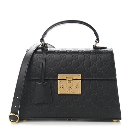 Gucci Guccissima Signature Small Padlock Top Handle Bag Black 1 of 16