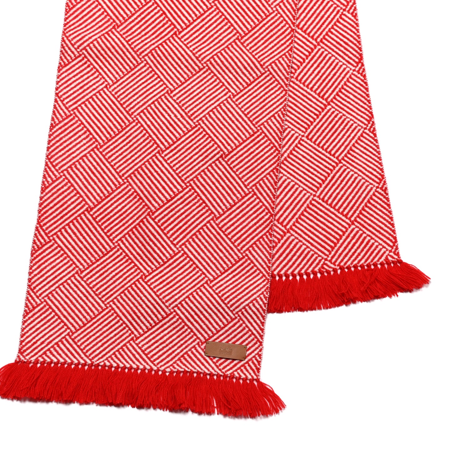 Cashmere Tile Weave Muffler Rouge Laque Ecru
