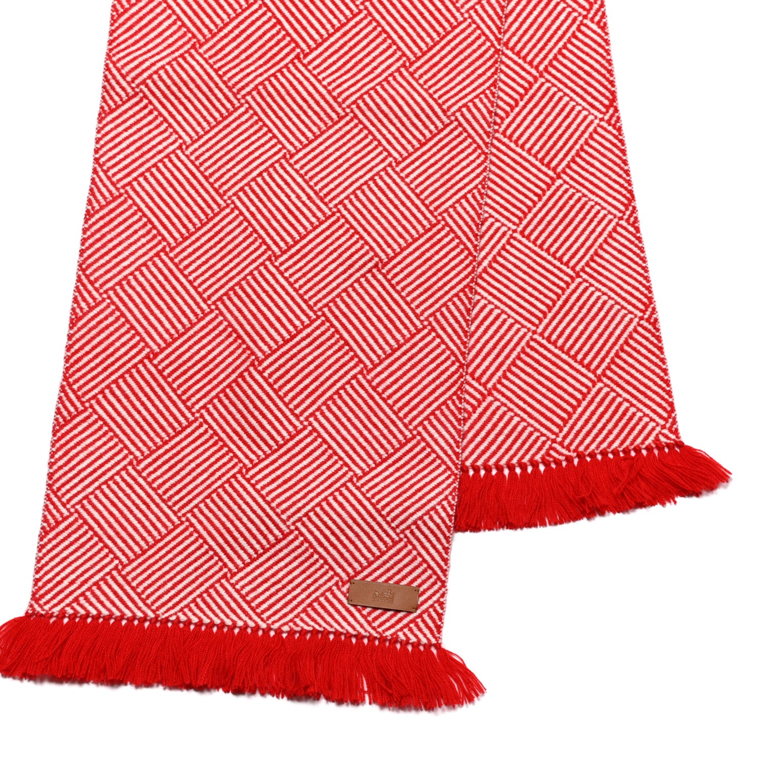 Hermes Cashmere Tile Weave Muffler Rouge Laque Ecru 3 of 5