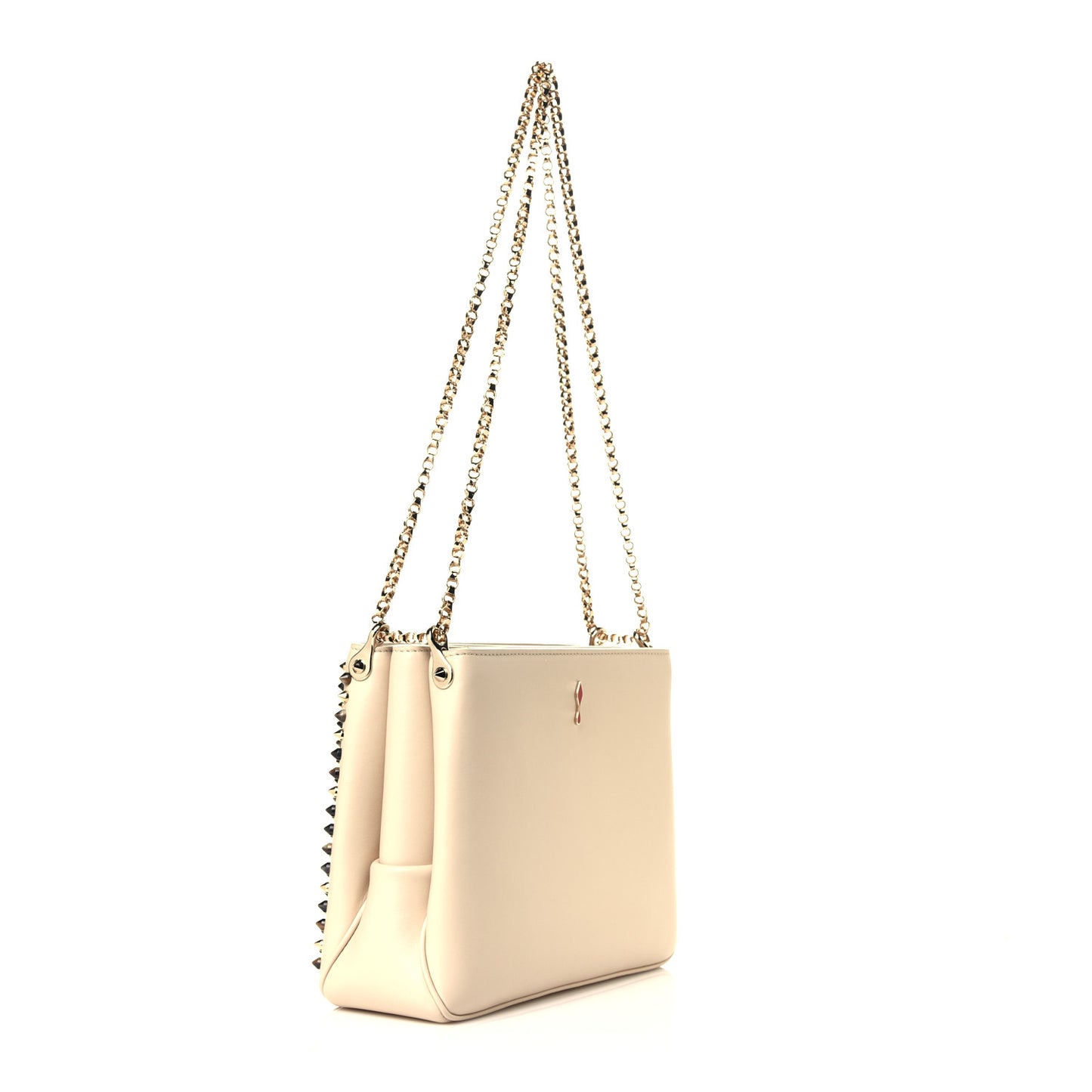Calfskin Large Triloubi Paris Spikes Chain Bag Beige