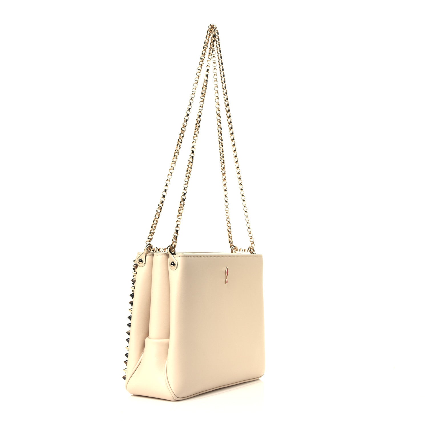 Christian Louboutin Calfskin Large Triloubi Paris Spikes Chain Bag Beige 2 of 4